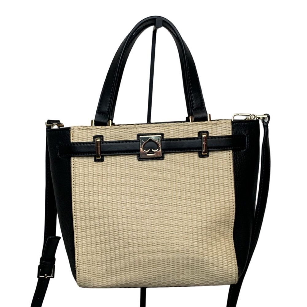 Kate Spade Houston Street Leo Straw Satchel Crossbody Pale Natural